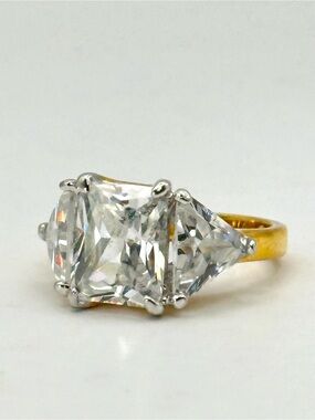 Engagement Ring CZ Gold Tone size 6.5